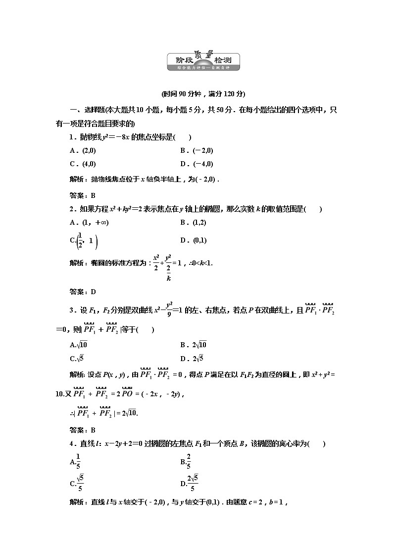 高一数学北师大版选修1-1 创新演练阶段质量检测第二章 阶段质量检测教案第1页