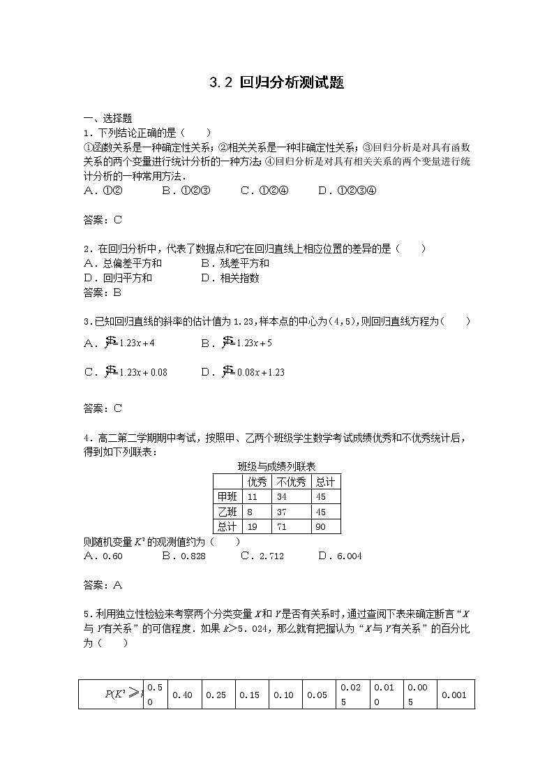 数学:3.1《回归分析》同步练习(新人教B版选修2—3)第1页