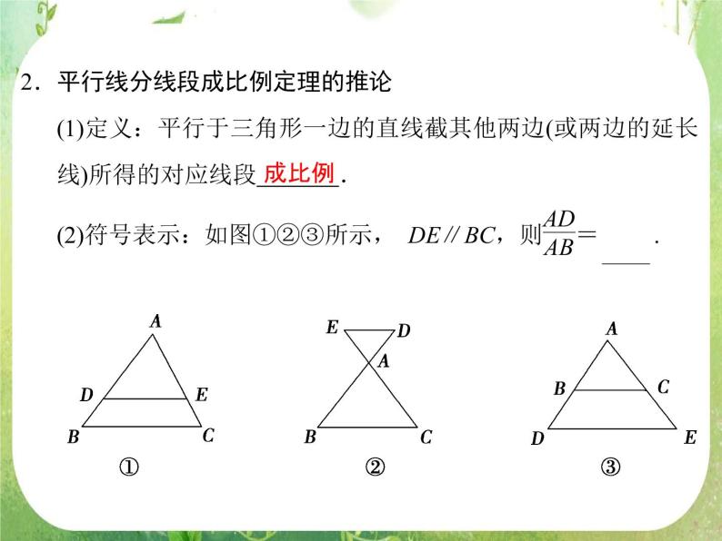 2013-2014学年高中数学人教A版选修4-1配套课件：1.2 平行线分线段成比例定理05