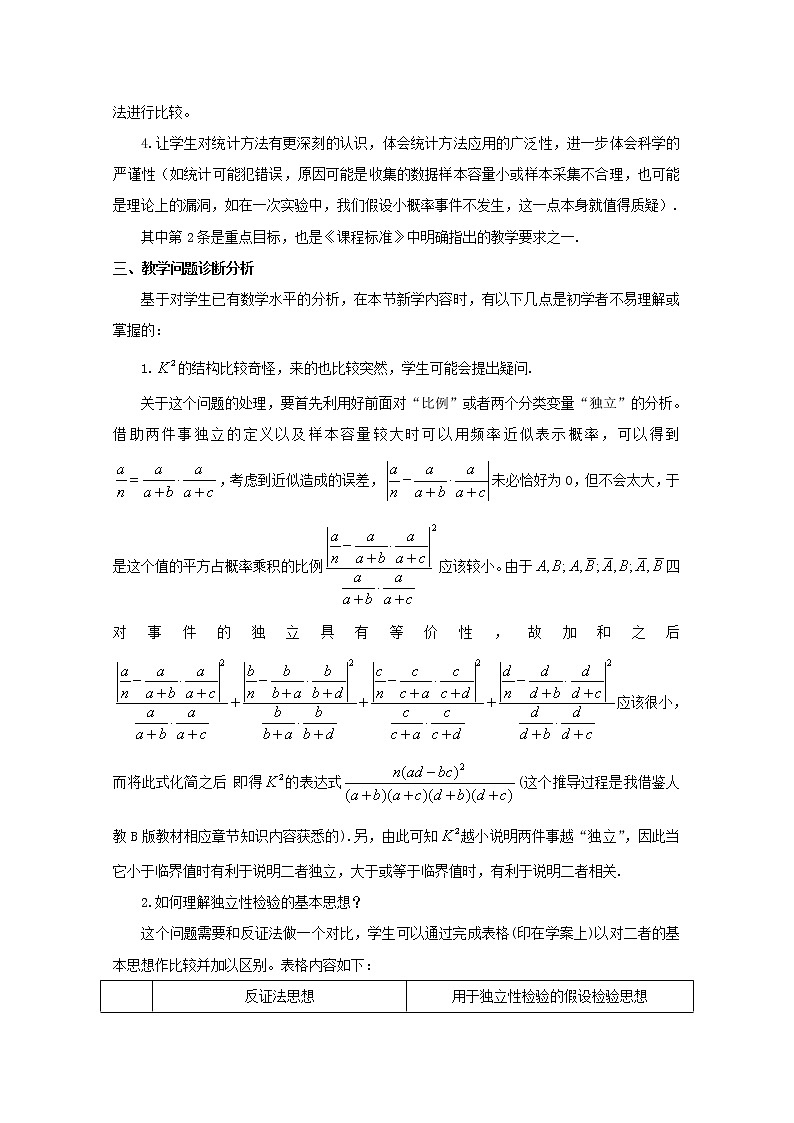 第五届全国高中数学青年教师观摩与评比活动:《独立性检验》说课教案02