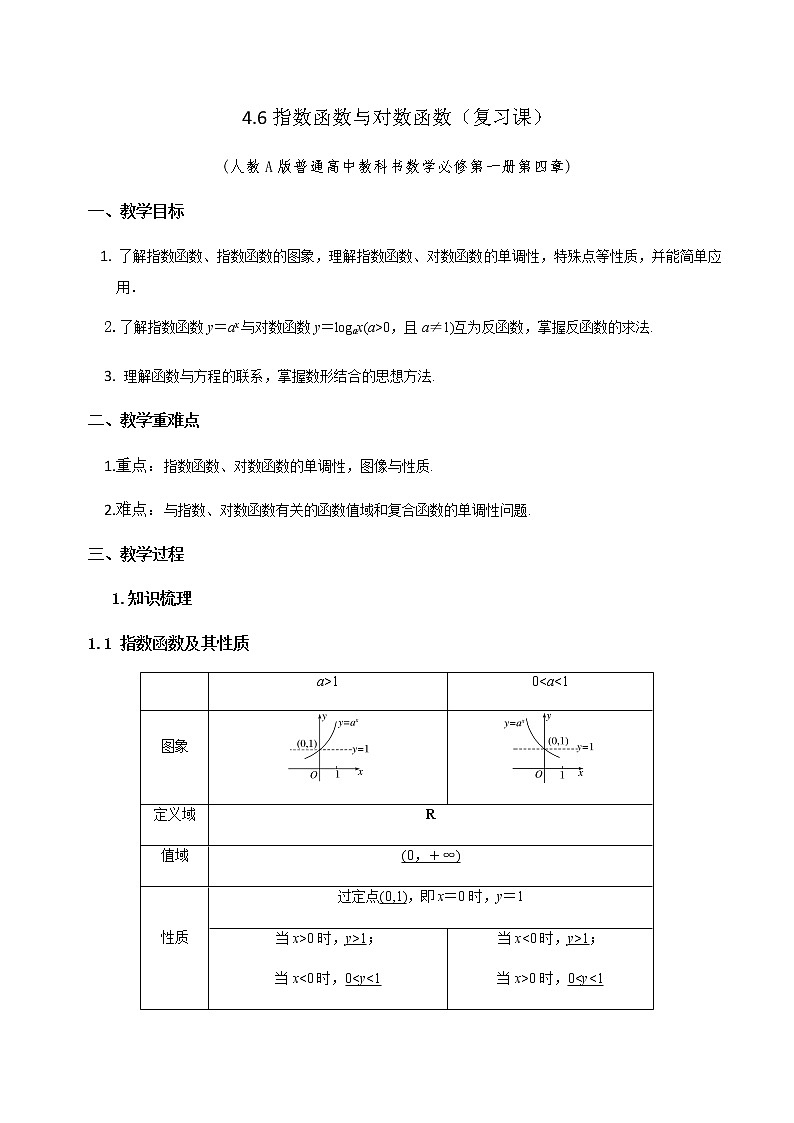4.6 指数函数与对数函数复习课 教学设计01