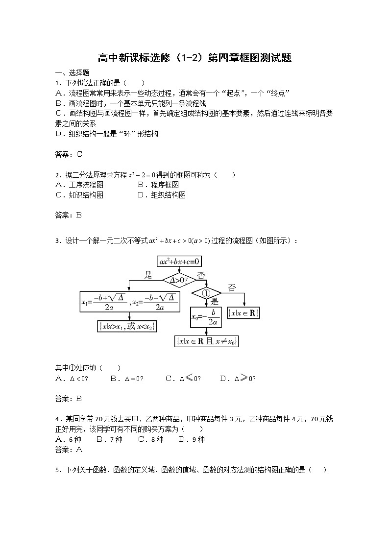 数学:第四章《框图》 同步练习二(新人教A版选修1-2)01