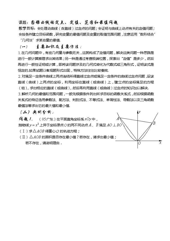 2012高考数学二轮复习（新人教A版）：第57课时 圆锥曲线的定点、定值、范围和最值问题01