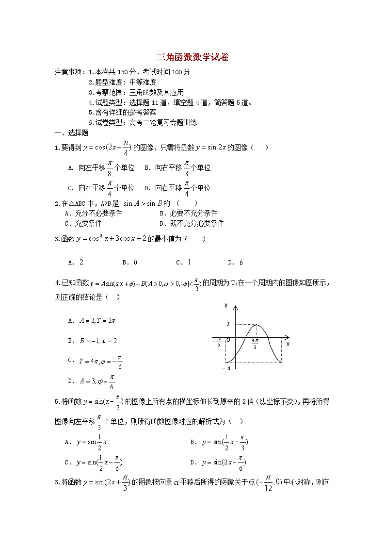 高中数学《三角函数的图象与性质》同步练习6 新人教A版必修4第1页