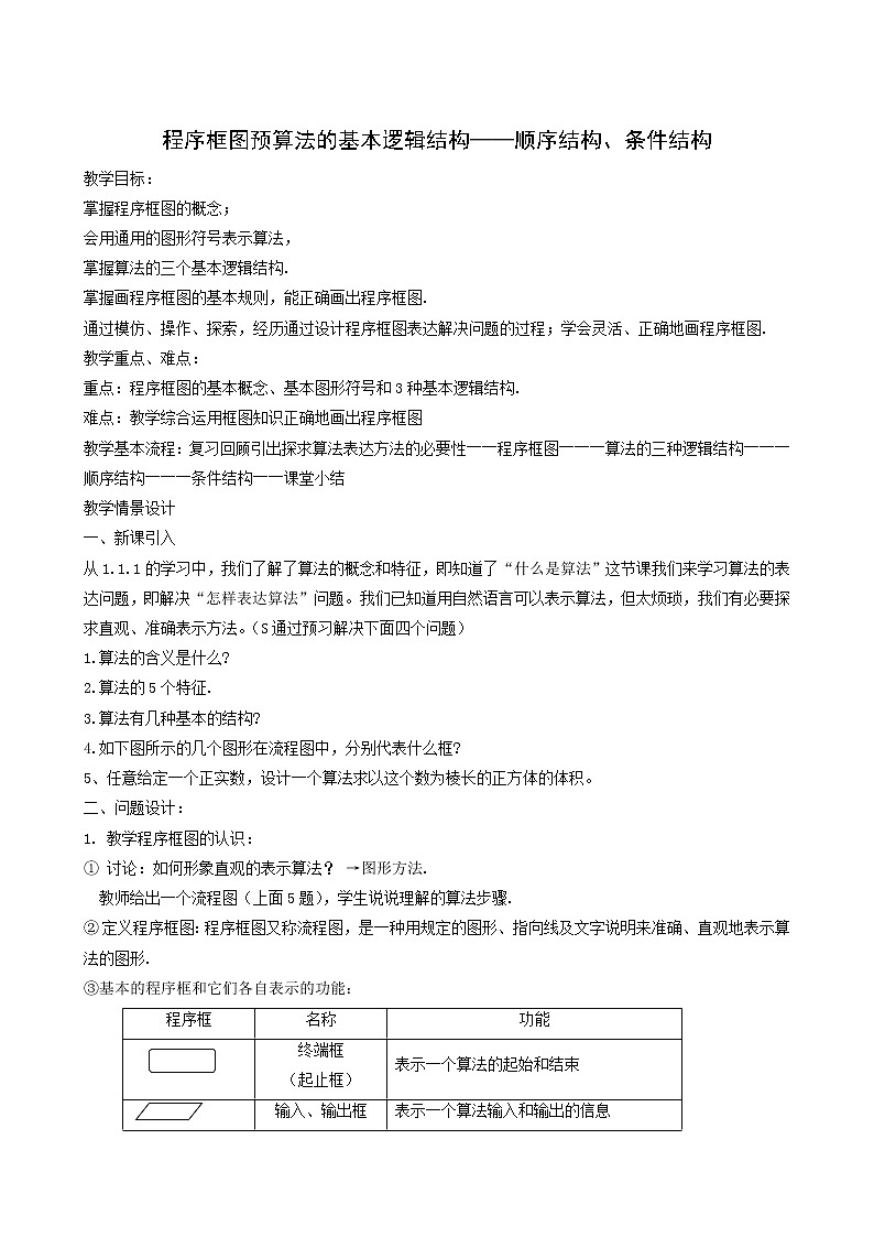 《程序框图预算法的基本逻辑结构》——顺序结构、条件结构 教案201