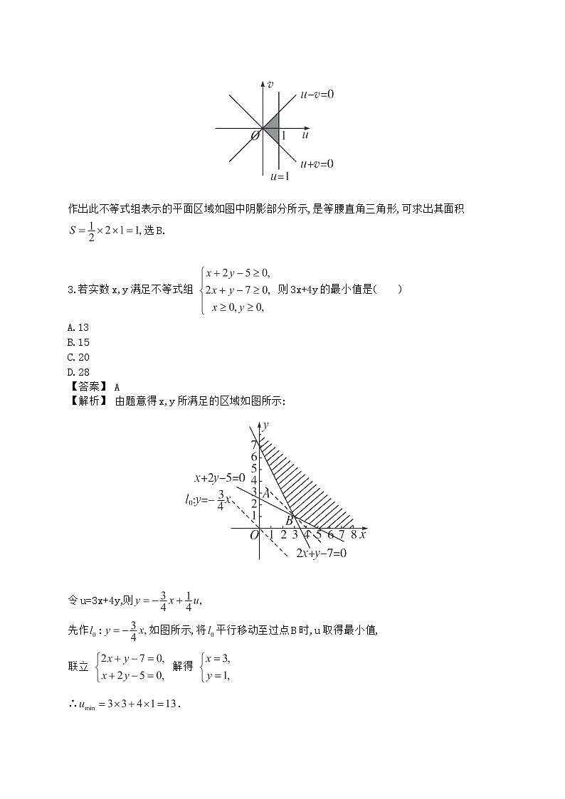 高中数学一轮复习随堂训练 第3讲 《简单的线性规划问题》人教版必修502
