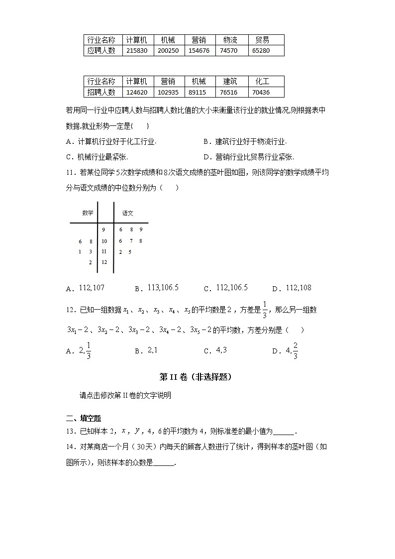 第六章统计单元测试题-2020-2021学年高一数学新教材配套学案(北师大2019版必修第一册)03