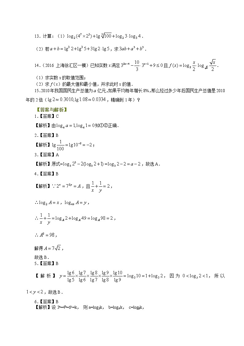 巩固练习_对数及对数运算_提高02