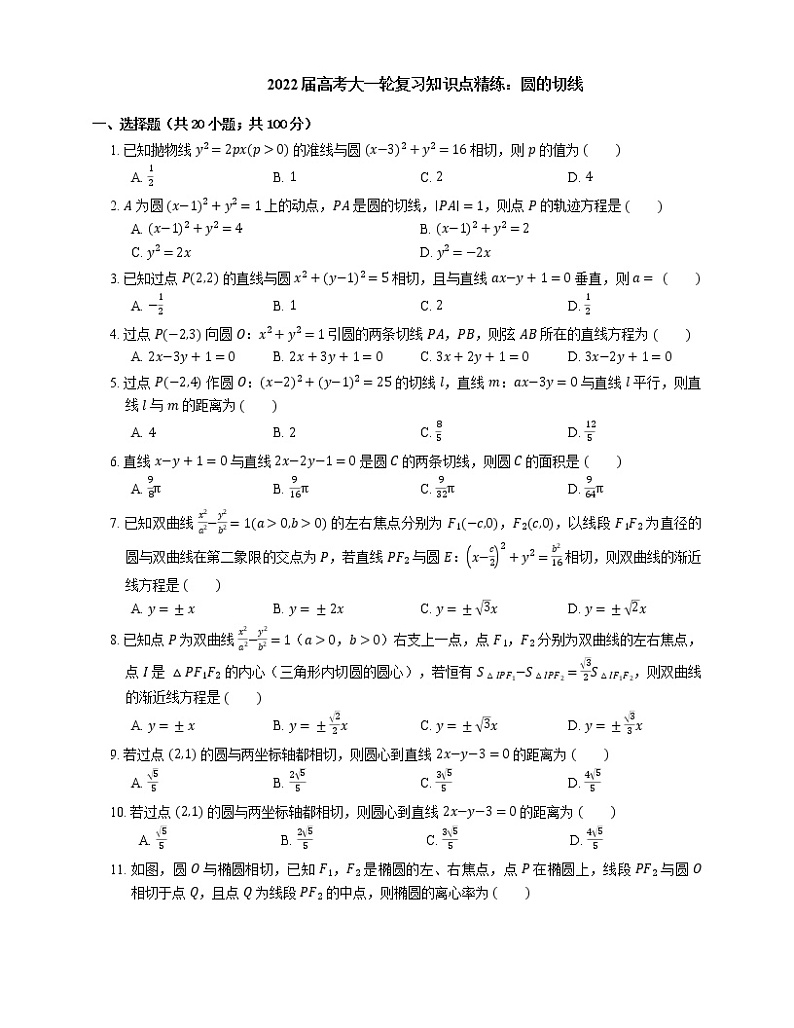 2022届高考大一轮复习知识点精练:圆的切线第1页