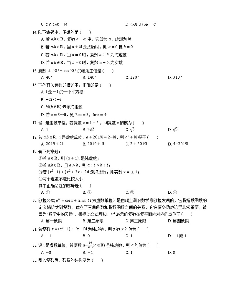 【备战2022】高考数学选择题专题强化训练:复数的概念02