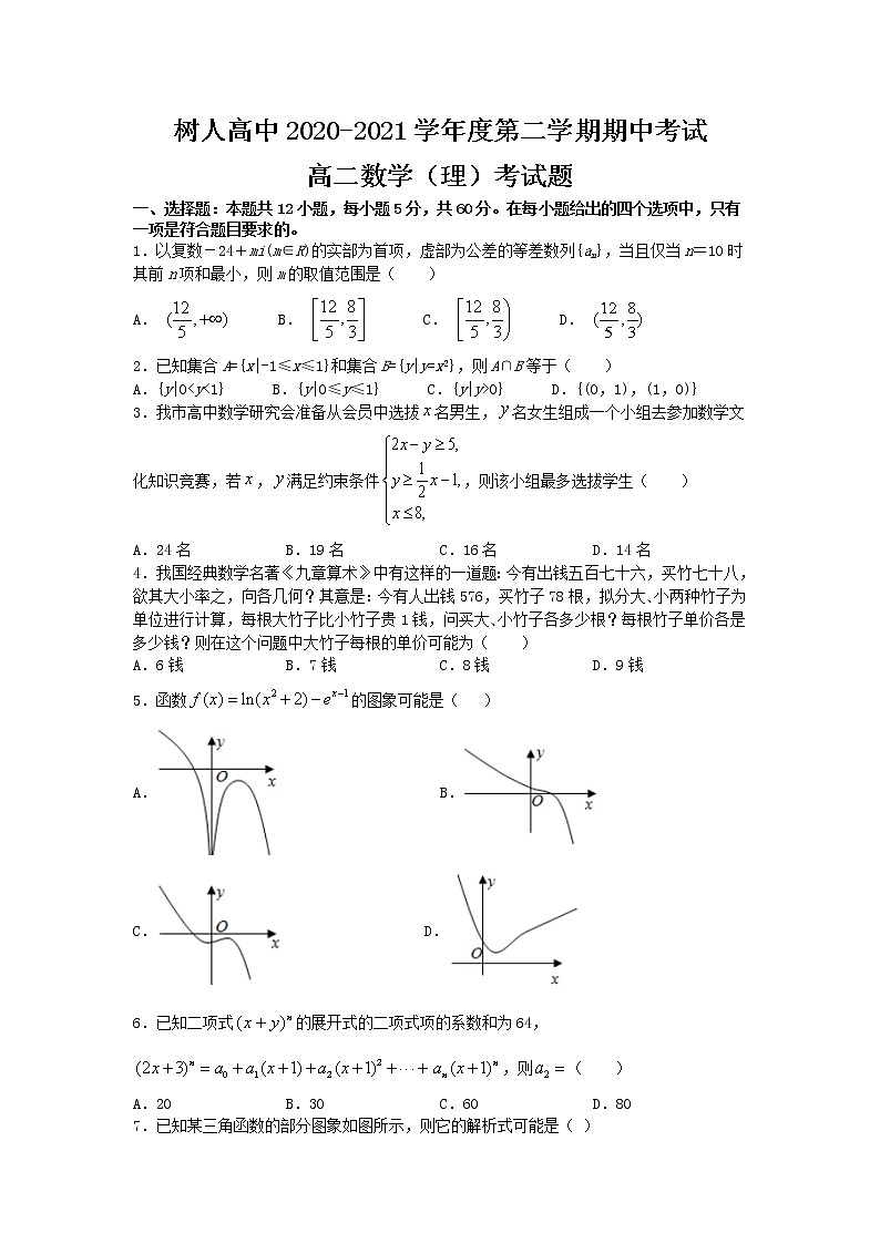 安徽省淮北市树人高级中学2020-2021学年高二下学期期中考试数学(理)试卷(含答案与解析)第1页