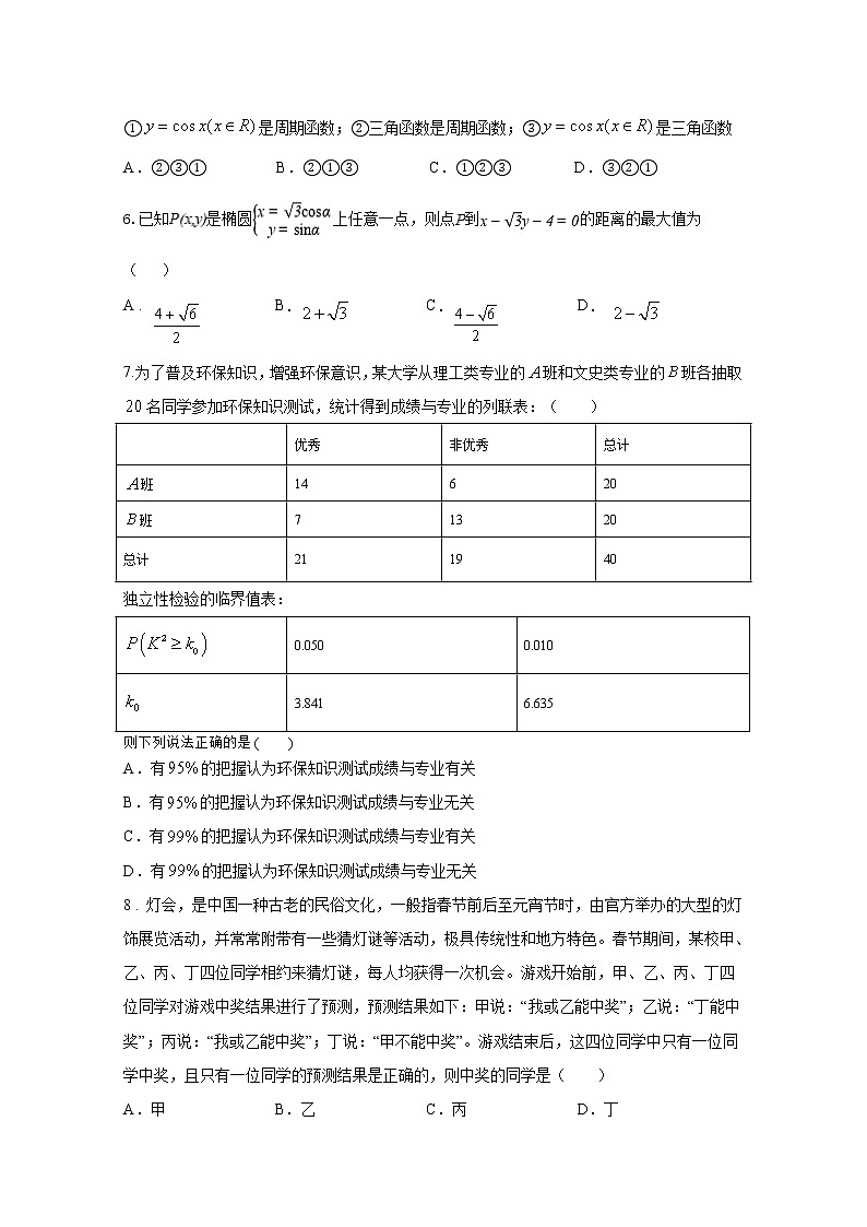 青海省湟川中学2019-2020学年高二第二学期期中考试数学(文)试卷(含答案)02
