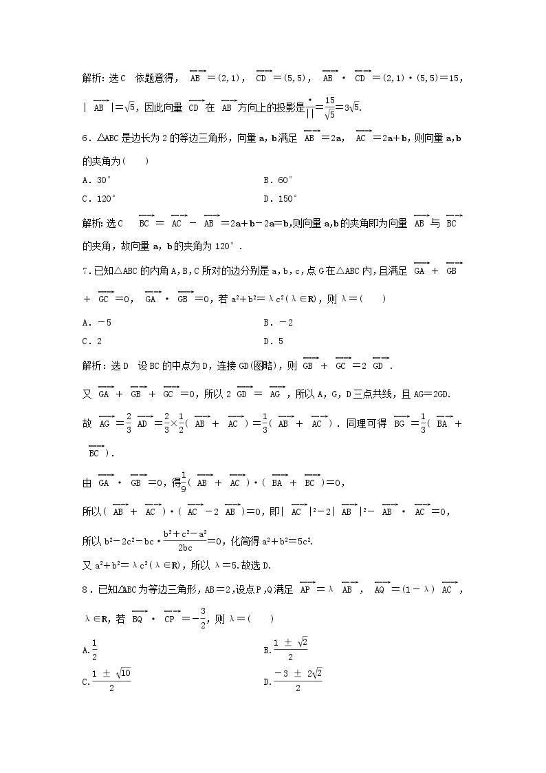 高考数学(理数)二轮复习课时跟踪检测01《平面向量》小题练（教师版）02