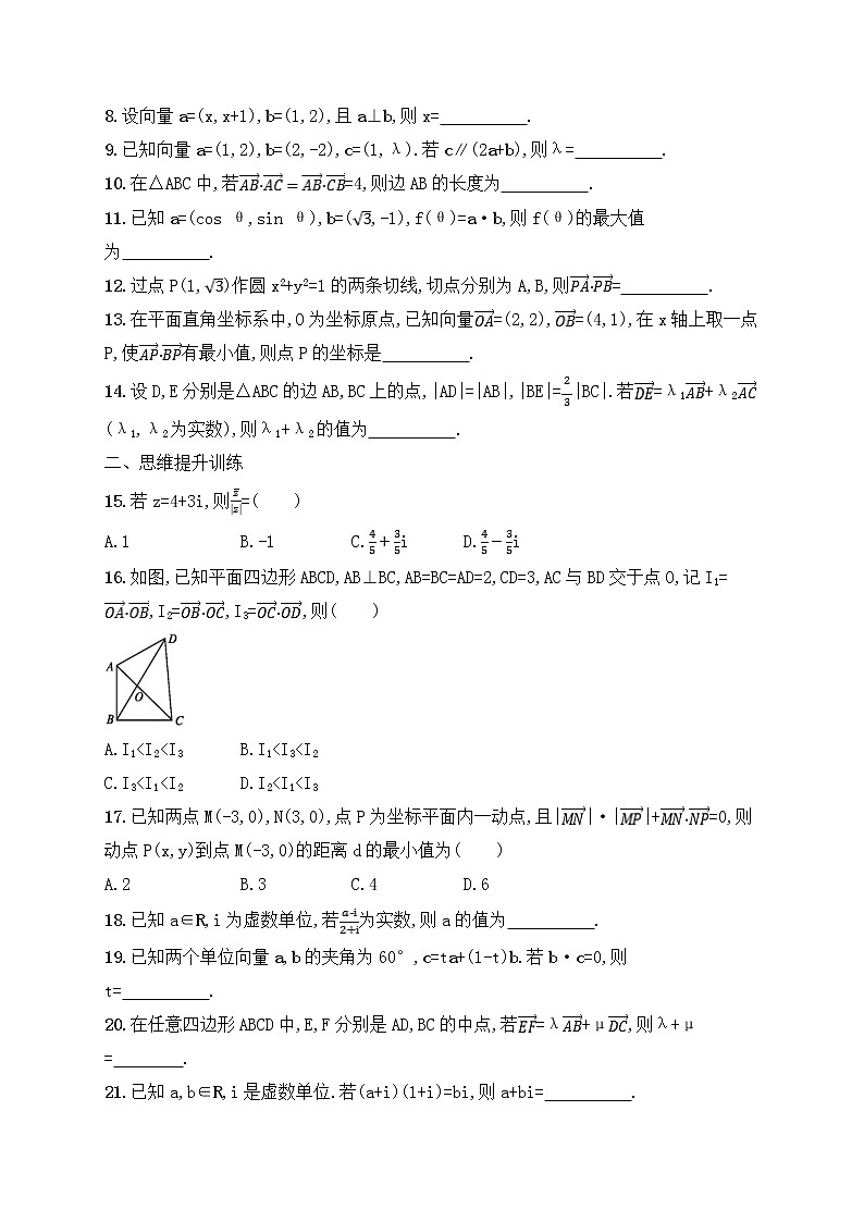 高考数学(文数)二轮专题突破训练03《平面向量与复数》 (教师版)02