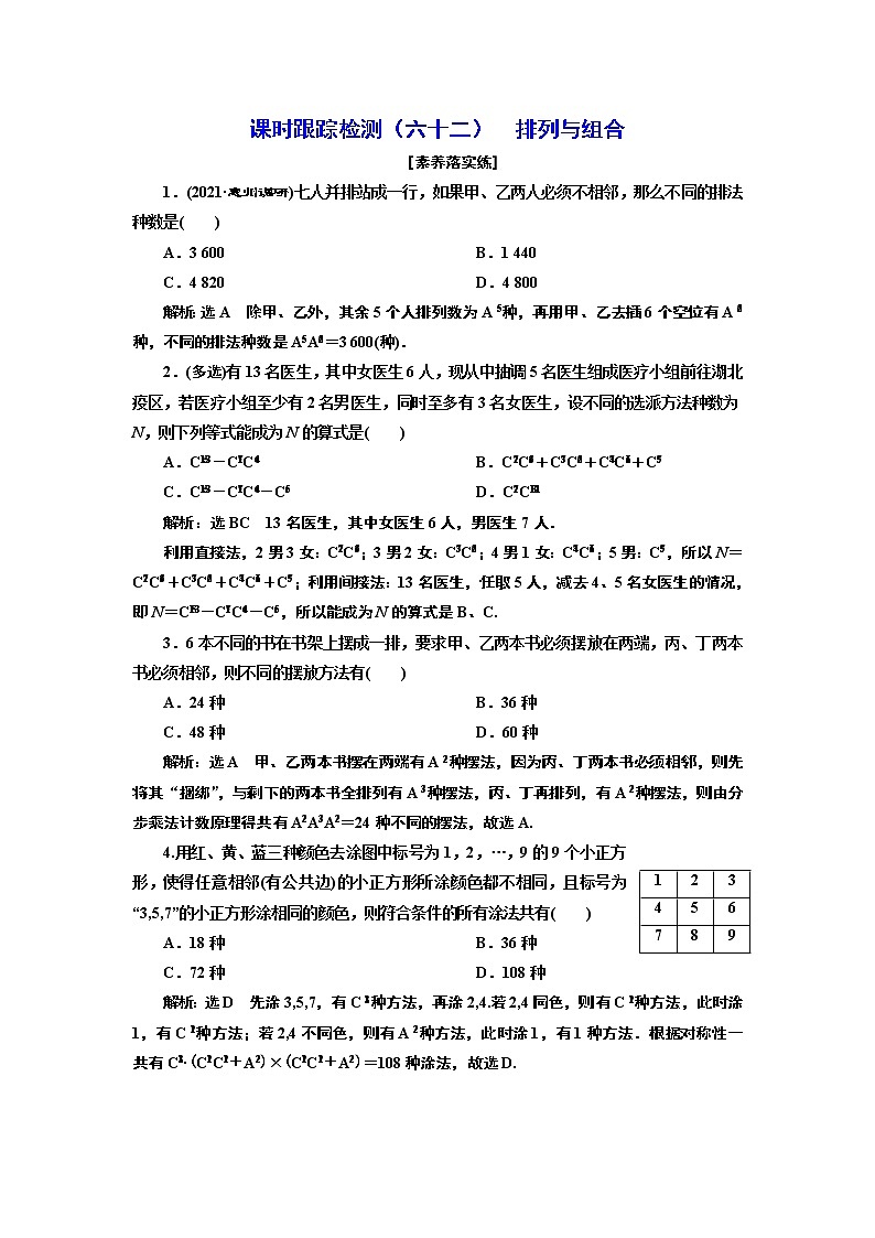 课时跟踪检测(六十二) 排列与组合第1页