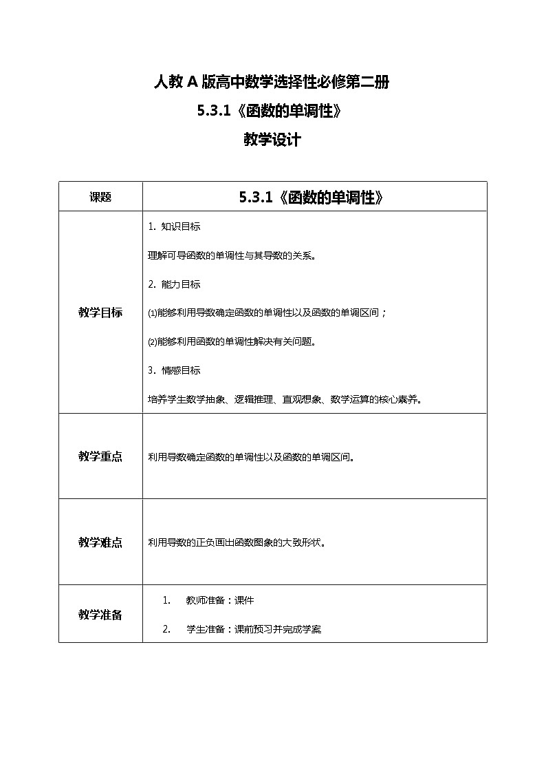 (新教材)5.3.1函数的单调性 课件+教学设计+同步练习01