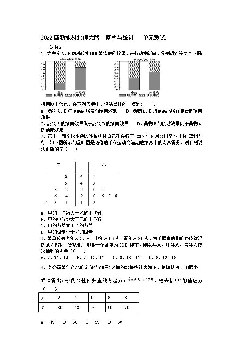 2022屆新教材北師大版概率與統(tǒng)計單元測試含答案2第1頁