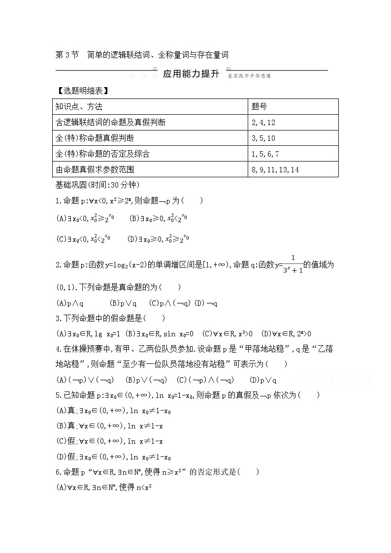 高考数学(理数)一轮复习练习题:1.3《简单的逻辑联结词、全称量词与存在量词》(学生版)第1页