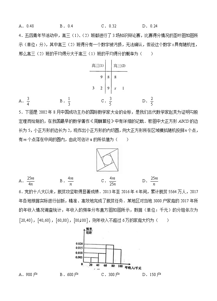 高考数学(文数)一轮复习单元AB卷21《统计概率综合》(学生版)第2页