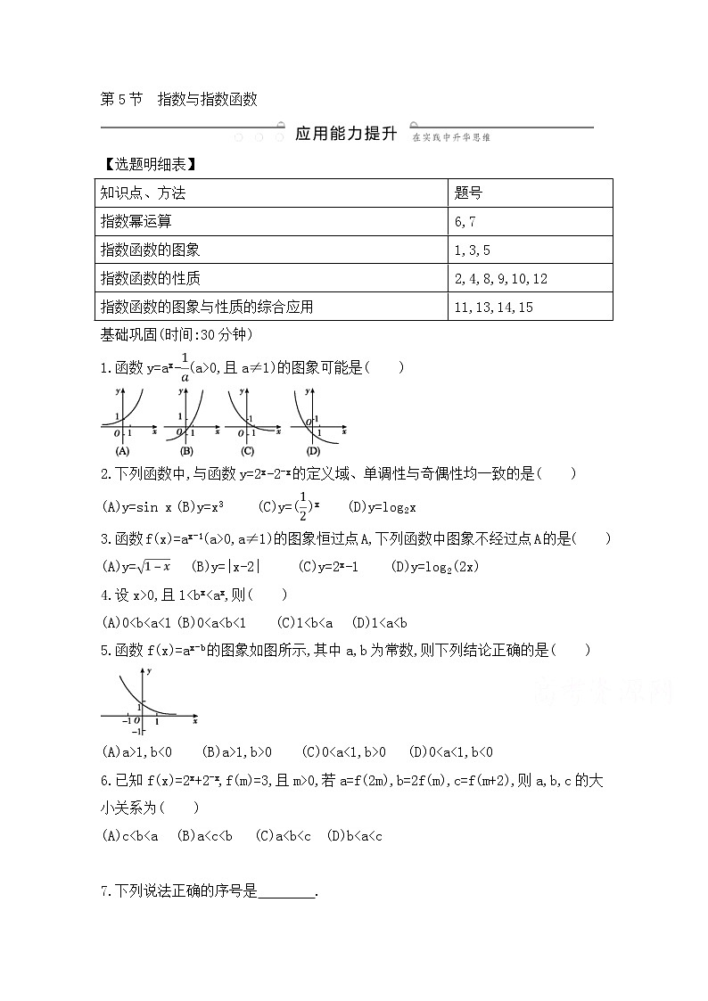 高考数学(文数)一轮复习练习题:2.5《指数与指数函数》(学生版)01