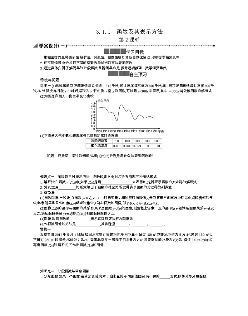 2021-2022学年高中数学新人教B版必修第一册 3.1.1 函数及其表示方法 第2课时 学案A01