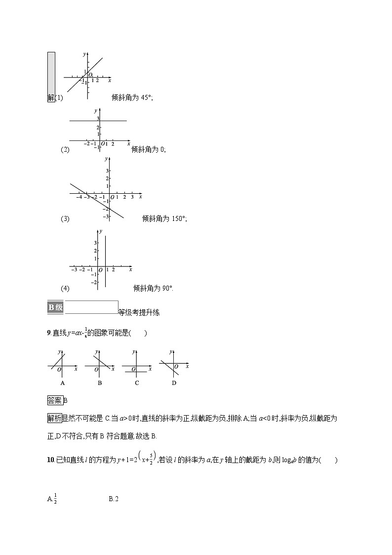 2021-2022学年高中数学新北师大版选择性必修第一册 第一章 1.3 第1课时 直线方程的点斜式、斜截式 作业 练习03