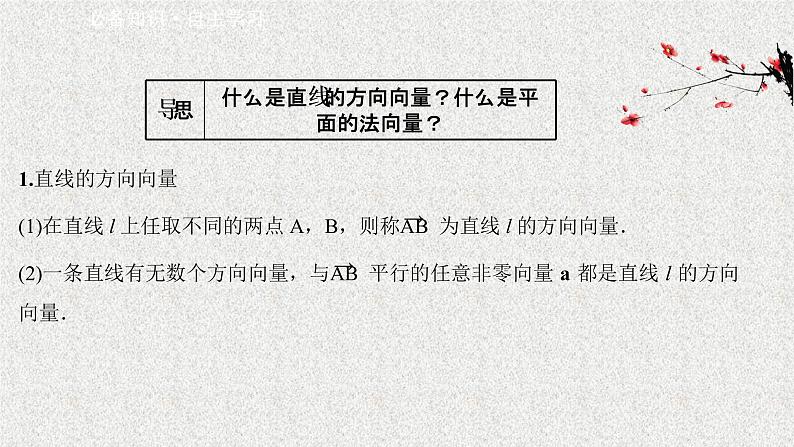 2022届高中数学新北师大版选择性必修第一册 第三章 4.1直线的方向向量与平面的法向量 课件(52张)03