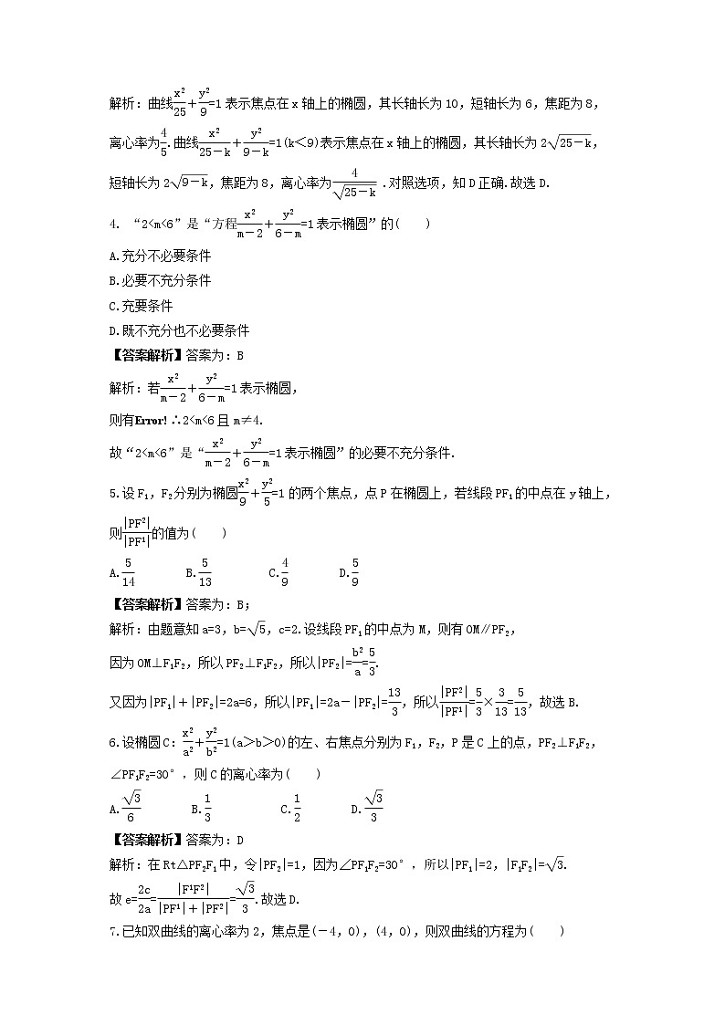 2022年高考数学二轮复习《圆锥曲线》基础练习卷(教师版)第2页