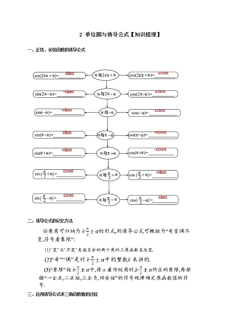 高中数学北师大版 必修第二册第一章 ——单位圆与诱导公式【知识梳理】第1页
