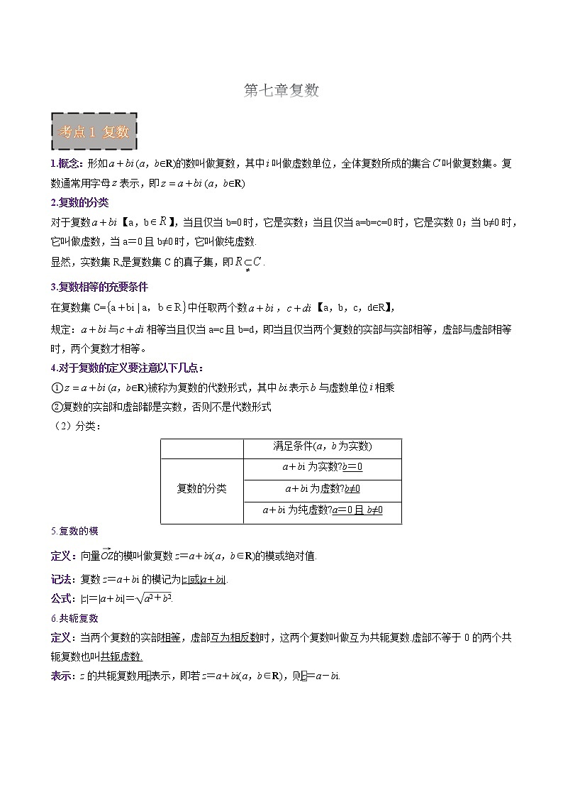 第七章 复数(知识梳理)-2021-2022学年高一数学下学期期末复习全通关(人教A版2019必修第二册)第1页