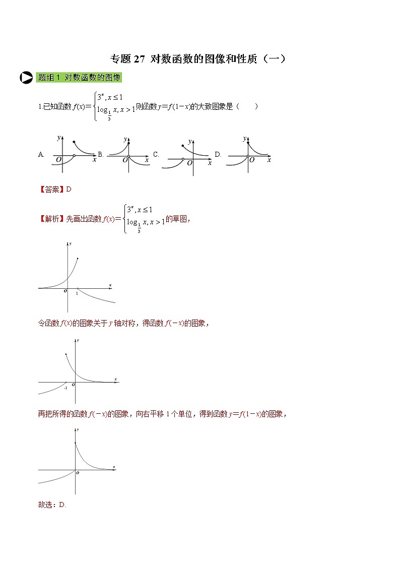 专题27 对数函数的图像和性质(一)(解析版)第1页