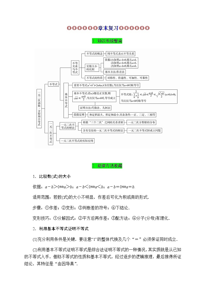 专题07 一元二次函数、方程和不等式(知识梳理)-2021-2022学年高一数学单元复习(人教A版2019必修第一册)学案第1页