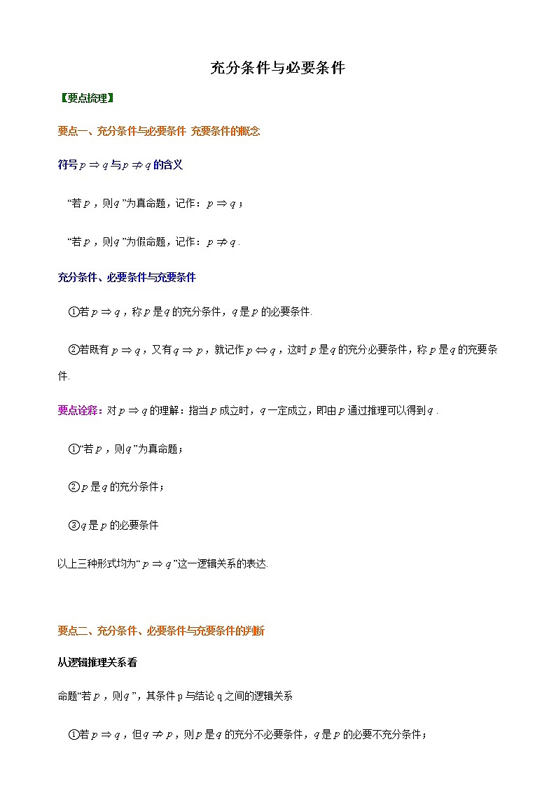 1.4 充分条件与必要条件-【新教材】人教A版(2019)高中数学必修第一册讲义(学生版+教师版)01