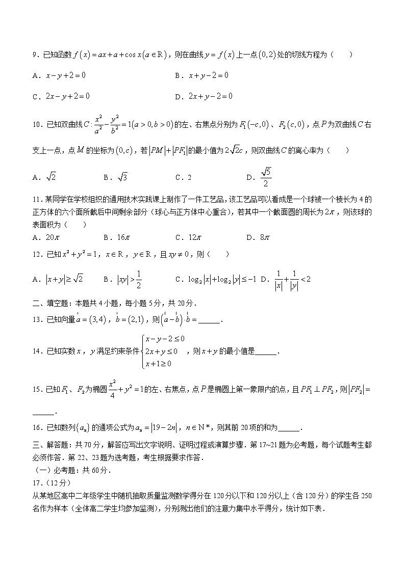 吉林省长春市普通高中2022届高三质量监测(二)文科数学试题第2页
