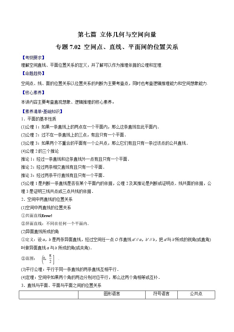 专题7.2 空间点、直线、平面间的位置关系(解析版)第1页