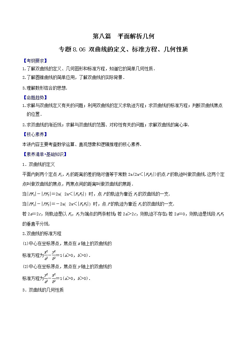 专题8.6 双曲线的定义、标准方程、几何性质(原卷版)第1页