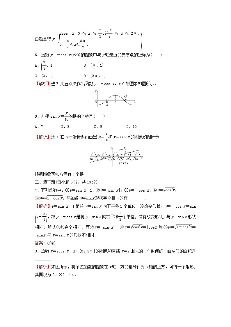 2021_2022学年新教材高中数学基础练46正弦函数余弦函数的图象含解析新人教A版必修第一册02
