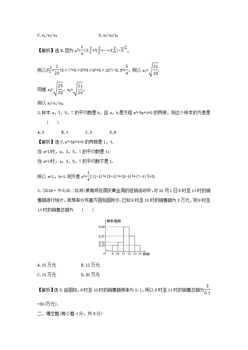 9.2.3总体集中趋势的估计总体离散程度的估计(同步测试)——高一数学人教A版(2019)必修202