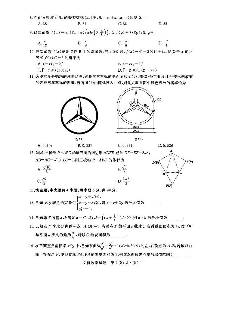 河南省2021-2022学年高三青桐鸣3月质量检测 文科数学试卷(含答案)第2页