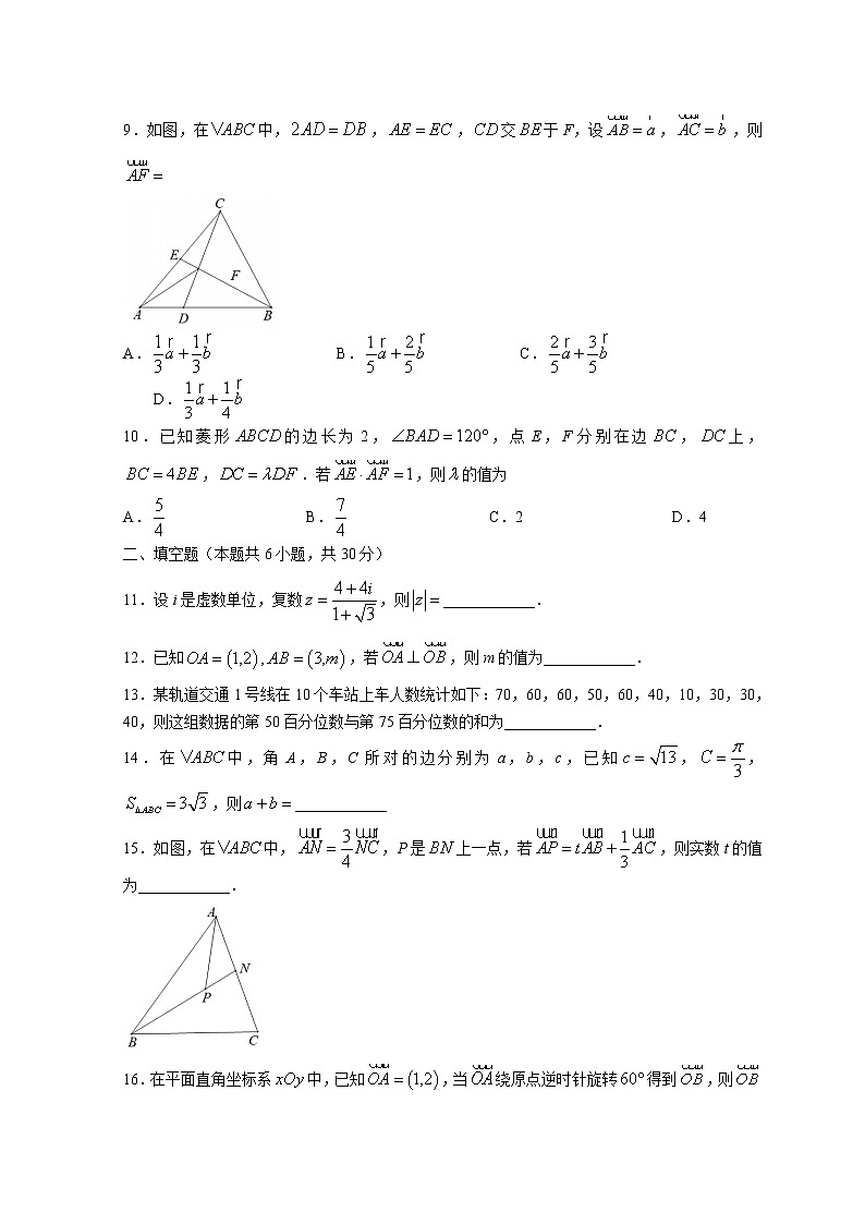 2022天津市宁河区芦台一中高一下学期线上阶段适应练习(第一次月考)数学试题无答案第2页