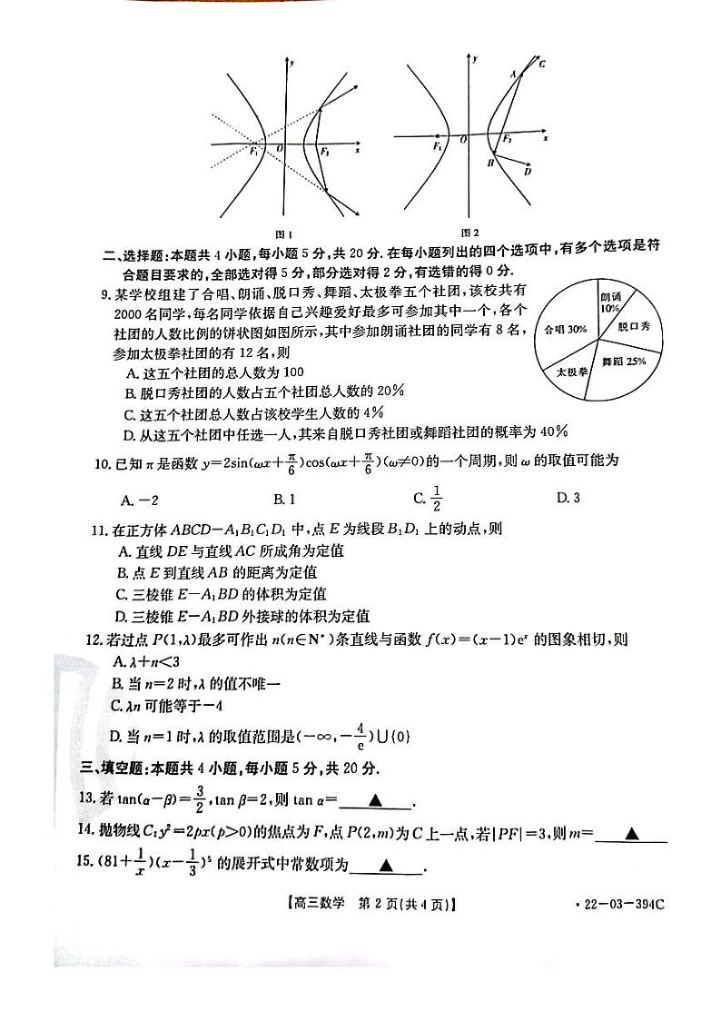 2022届广东省湛江市普通高考测试(二)(二模)数学试题(含答案)第2页