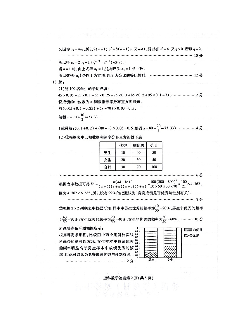 2022届内蒙古包头市高三第二次模拟考试数学(理)答案第2页