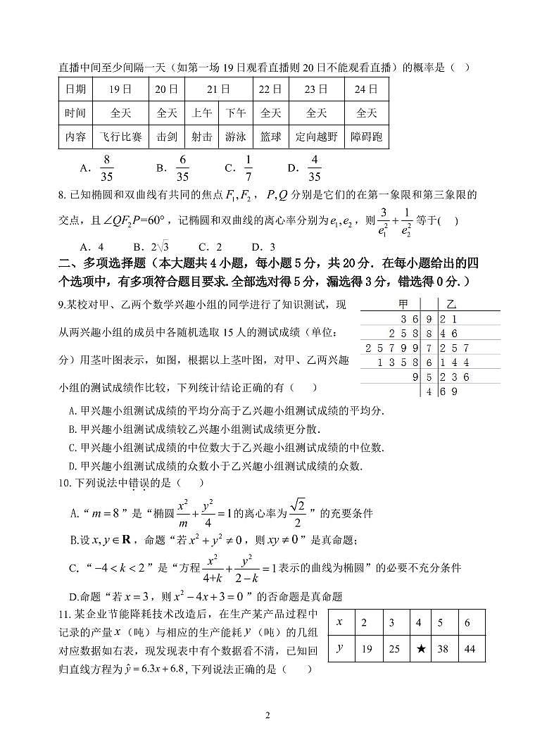 2020-2021学年八县一中期中联考高二数学试卷第2页