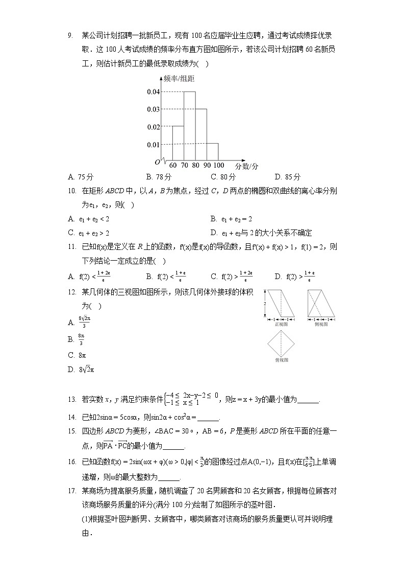 2022年陕西省榆林市高考数学三模试卷(文科)(含答案解析)02