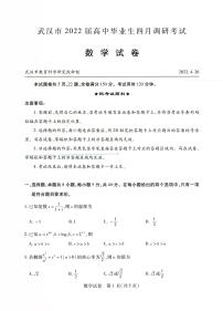 2022届湖北省武汉市高三四月调研数学试卷及答案