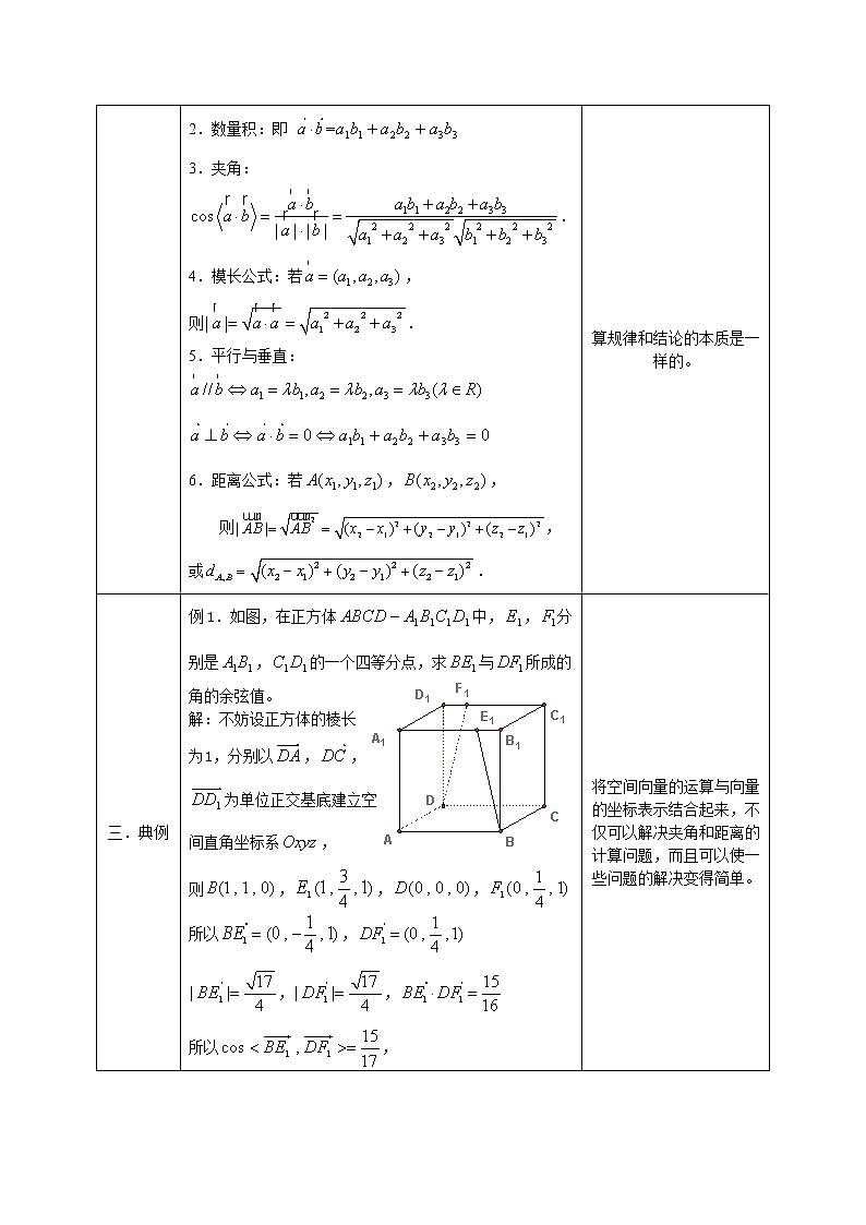 人教版A版(2019)课标高中数学选择性必修一1.1空间向量及其运算 教案02