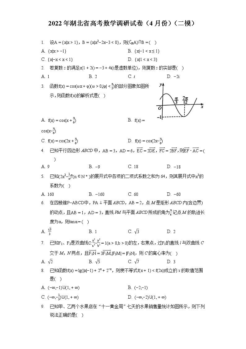 2022年湖北省高考数学调研试卷(4月份)(二模)(含答案解析)第1页