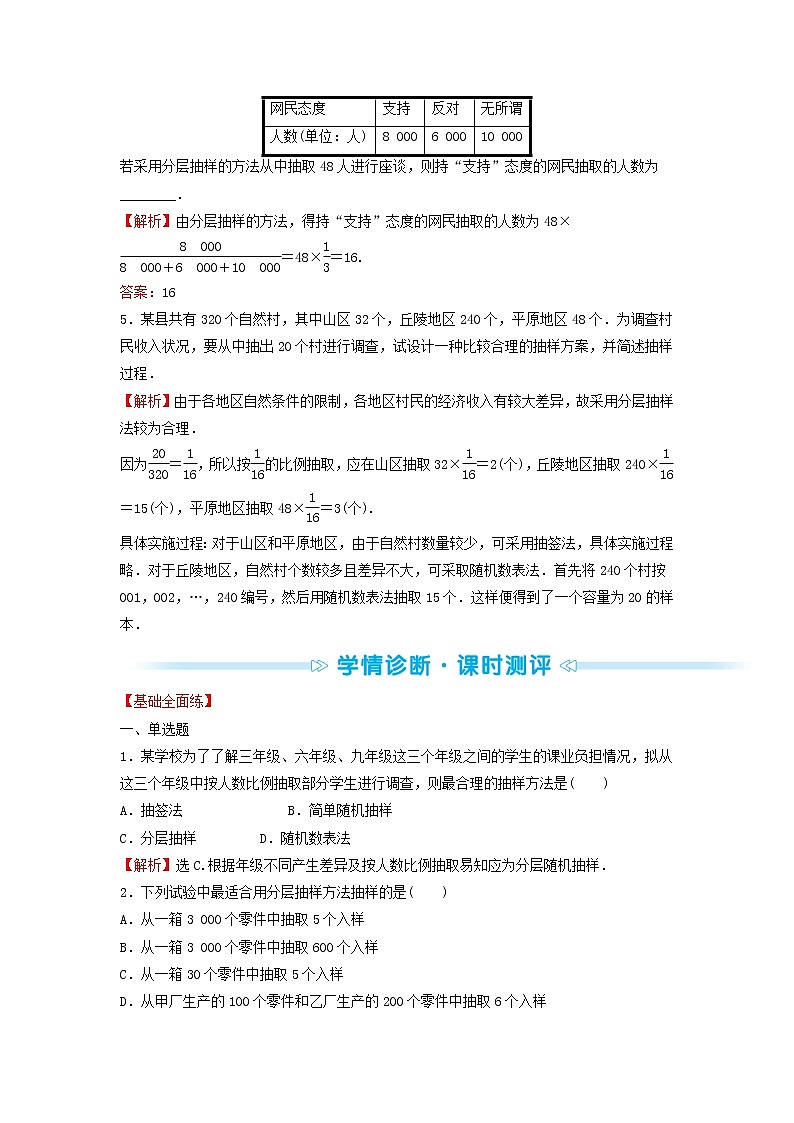 苏教版高中数学必修第二册第14章统计2.2分层抽样学案03