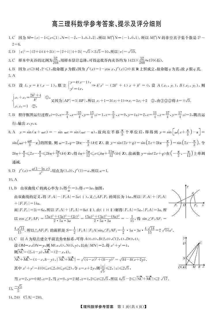 2022年江西省宜春市八校联合考试理科数学答案第1页