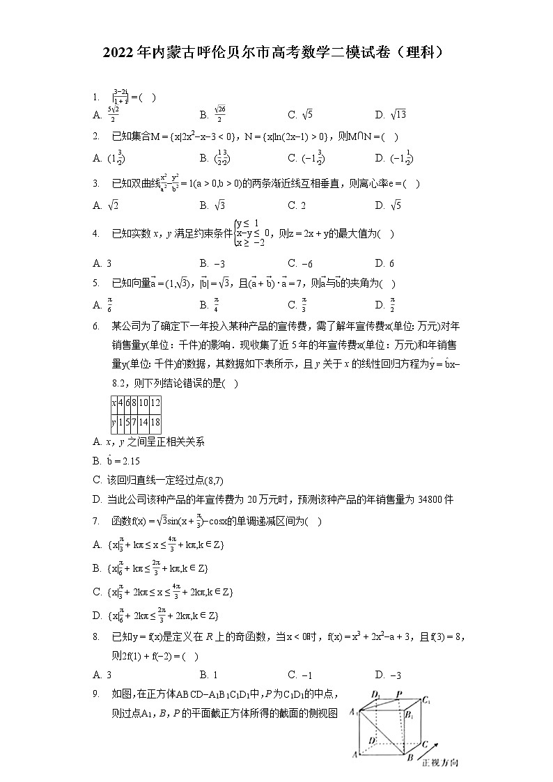 2022年内蒙古呼伦贝尔市高考数学二模试卷(理科)第1页